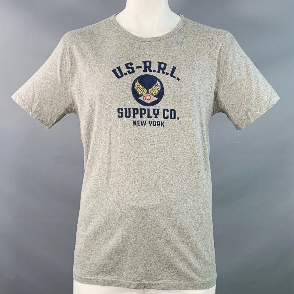 RRL by RALPH LAUREN Size XL Grey Logo Cotton Jersey T-shirt